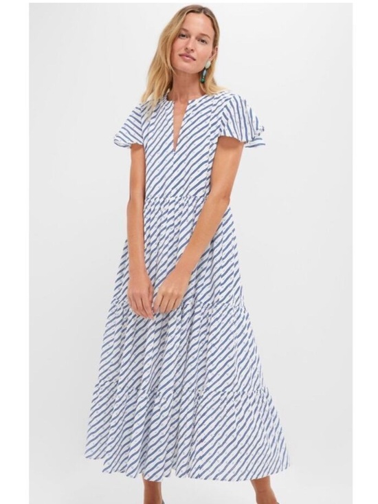 Tuckernuck Dresses & Skirts - NWT OLIPHANT Tuckernuck V-Neck Flutter Sleeve Maxi Dress Dispy Navy Print XXL